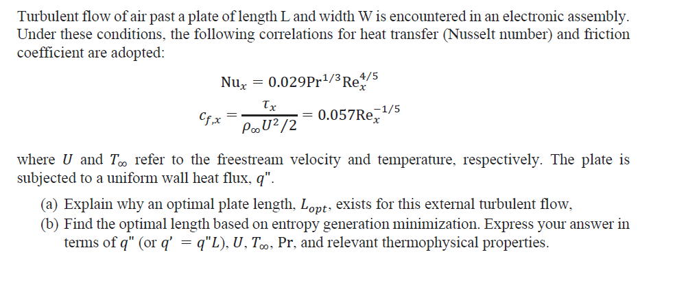 Turbulent flow of air past a plate of length L and | Chegg.com