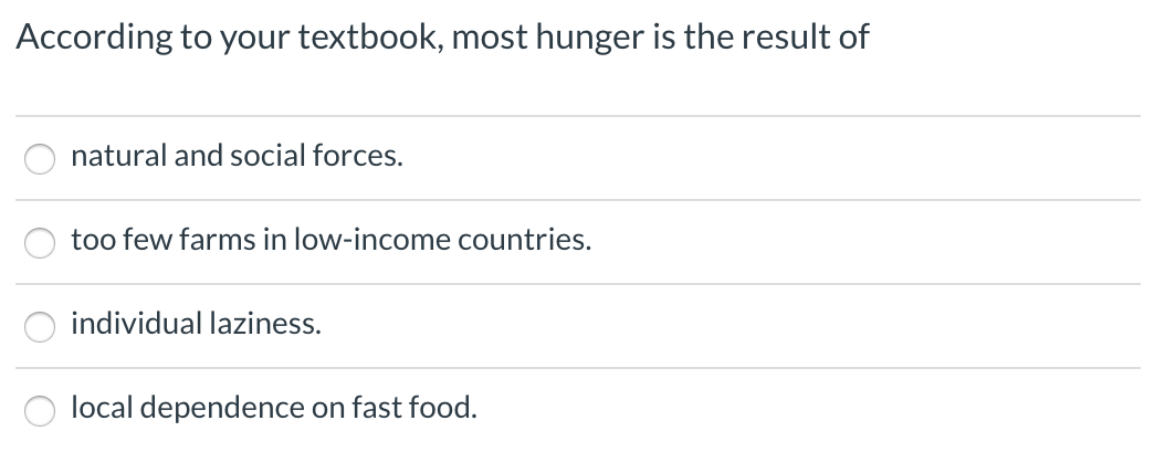 Solved According To Your Textbook Most Hunger Is The Res Chegg Com