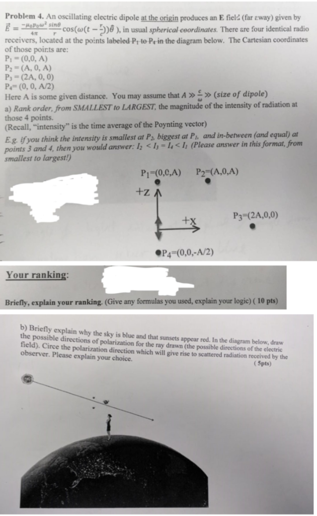 Solved Problem 4. An oscillating electric dipole at the | Chegg.com