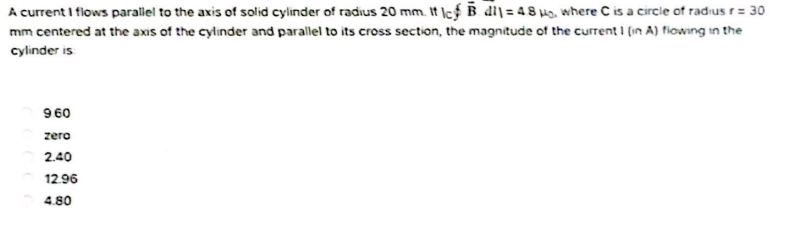 Solved A current 1 flows parallel to the axis of solid | Chegg.com