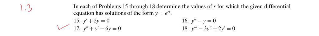 Solved 1.3 In each of Problems 15 through 18 determine the | Chegg.com