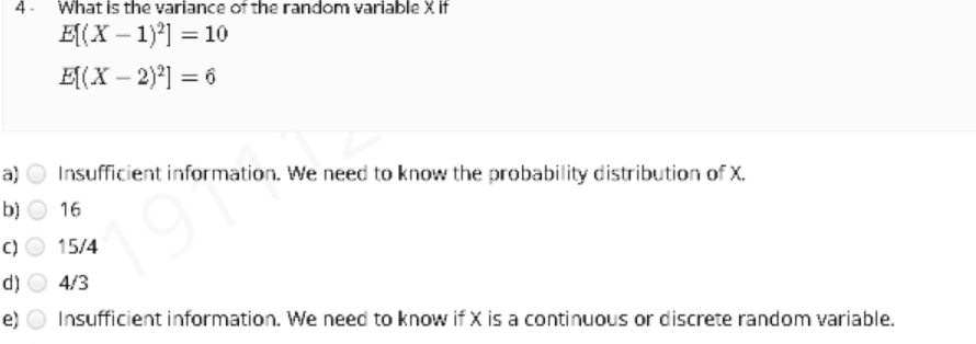 Solved 4. What is the variance of the random variable X if | Chegg.com