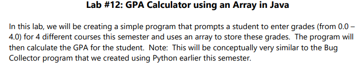 Solved Lab #12: GPA Calculator using an Array in Java In | Chegg.com