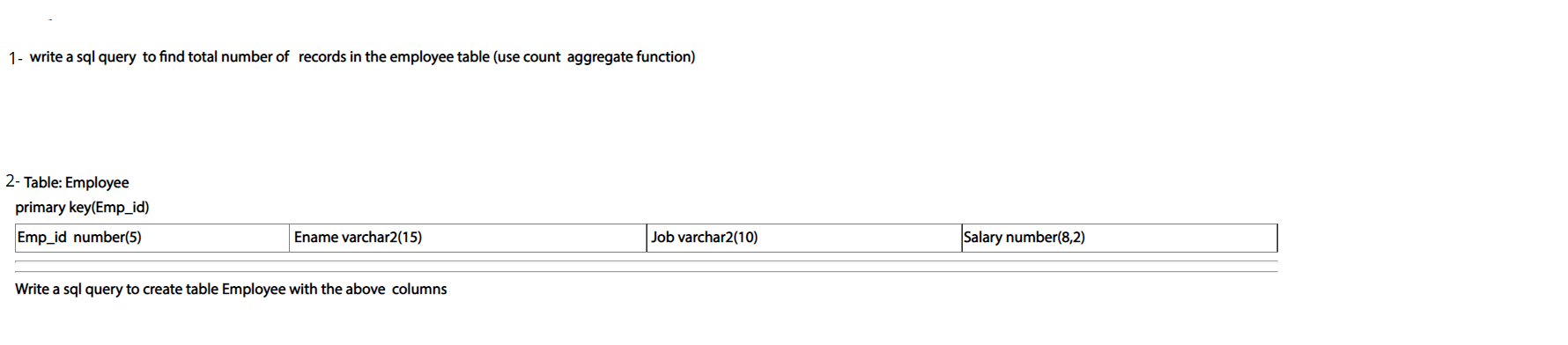 Solved 1- write a sql query to find total number of records | Chegg.com