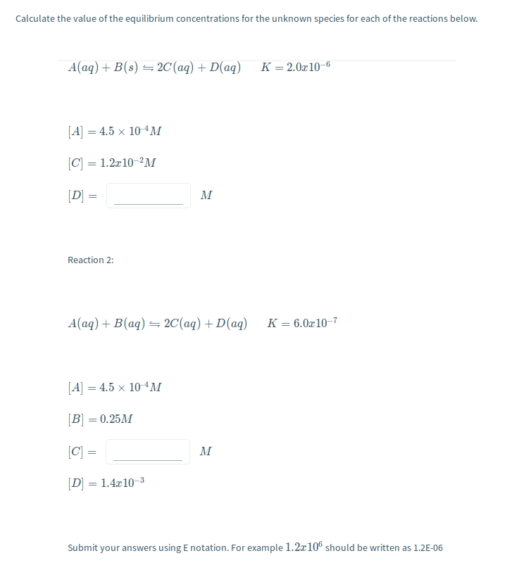 Solved Calculate the value of the equilibrium concentrations | Chegg.com