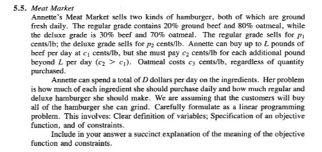 Solved 5.5. Meat Market Annette's Meat Market sells two | Chegg.com