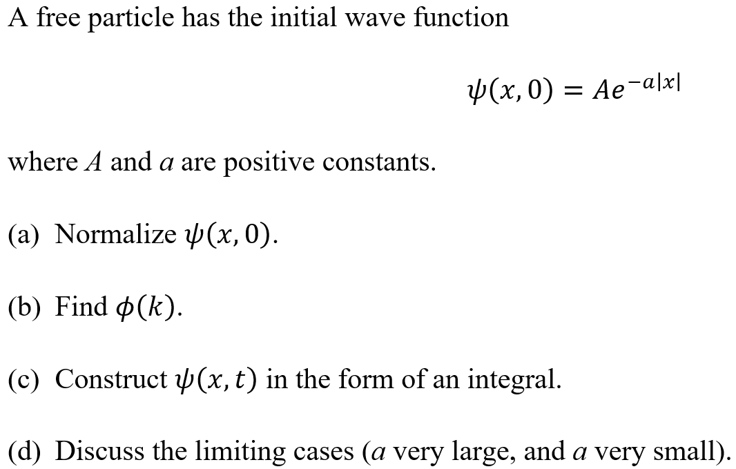 Solved A Free Particle Has The Initial Wave Function W(x,0) | Chegg.com