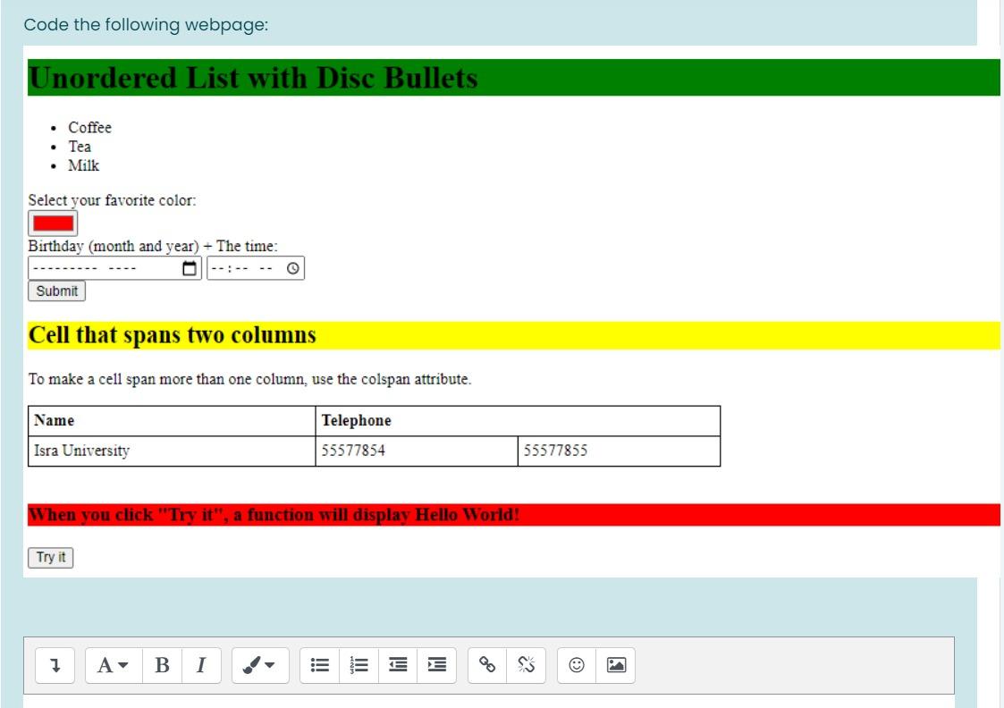 Solved Code the following webpage: Unordered List with Disc | Chegg.com