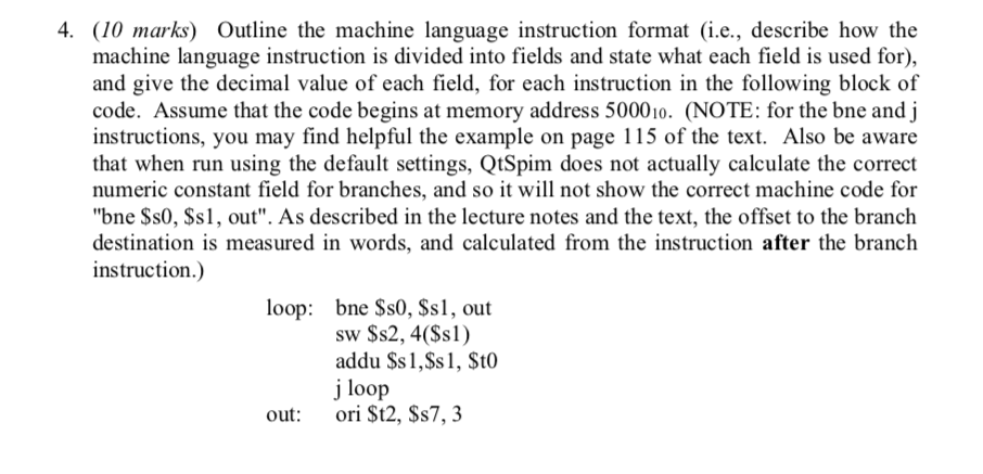 Machine Language Instruction Format 4. (10 marks) Outline the machine language | Chegg.com