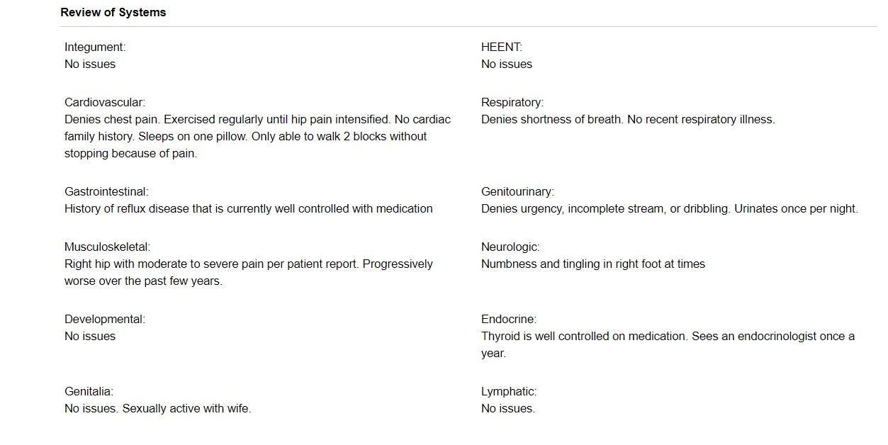 Review of Systems HEENT: Integument: No issues No issues Respiratory Denies shortness of breath. No recent respiratory illnes