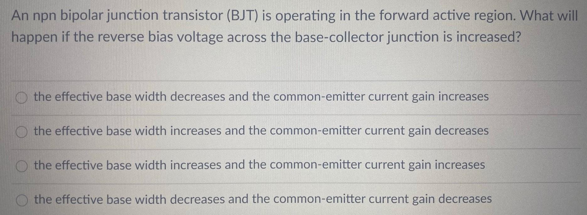Solved An npn bipolar junction transistor (BJT) is operating | Chegg.com