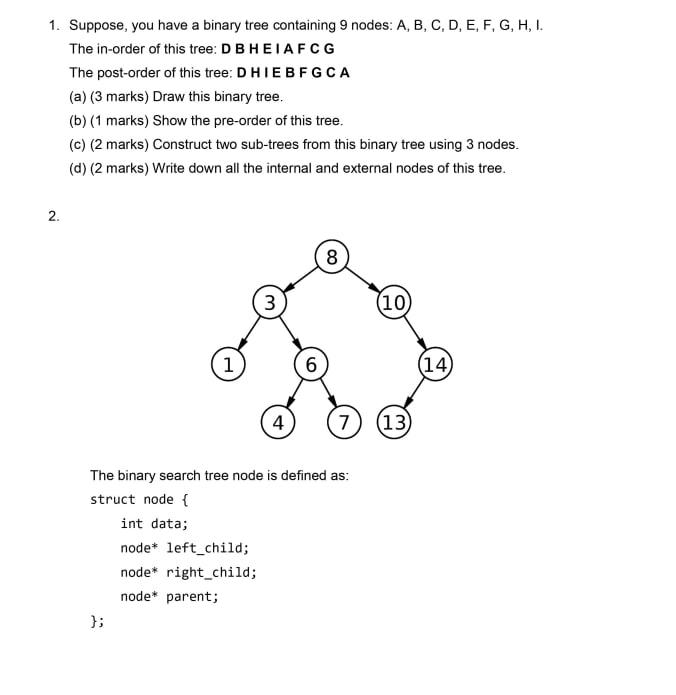 Solved 1. Suppose, you have a binary tree containing 9 | Chegg.com