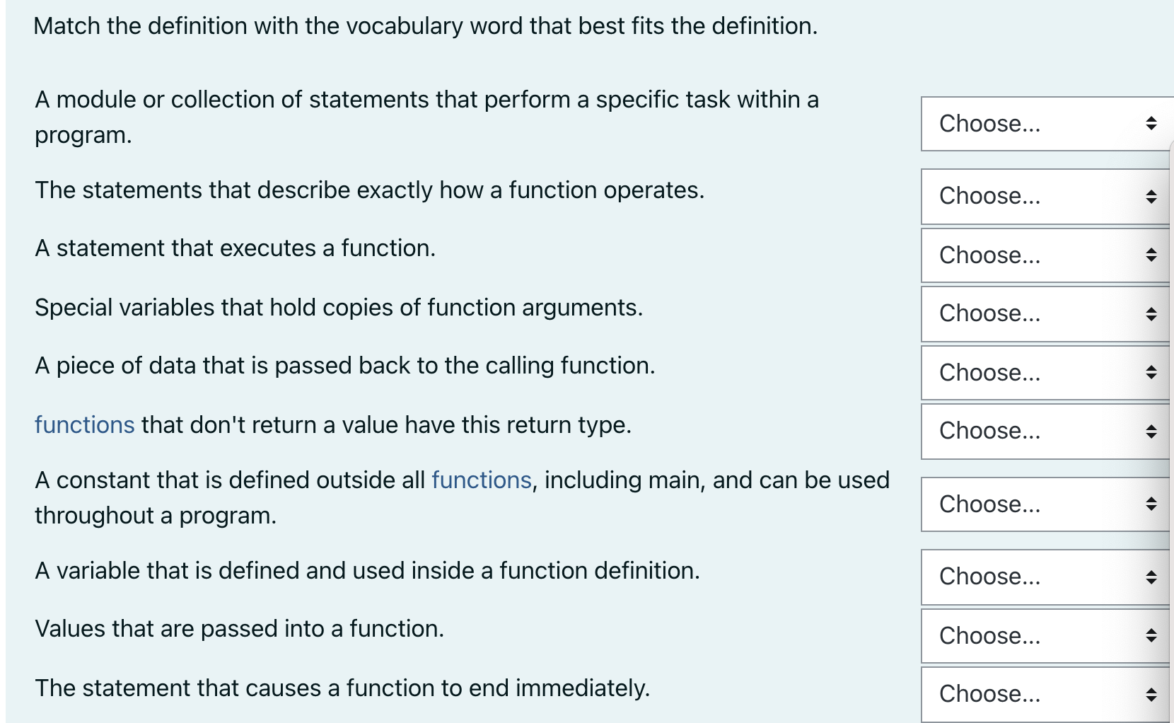 Solved Match the definition with the vocabulary word that | Chegg.com