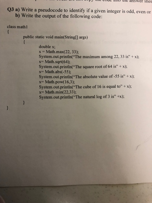 Solved couthe answer shee 03 a) Write a pseudocode to | Chegg.com