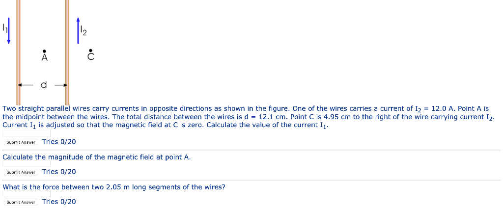 Solved 1 d Two straight parallel wires carry currents in | Chegg.com