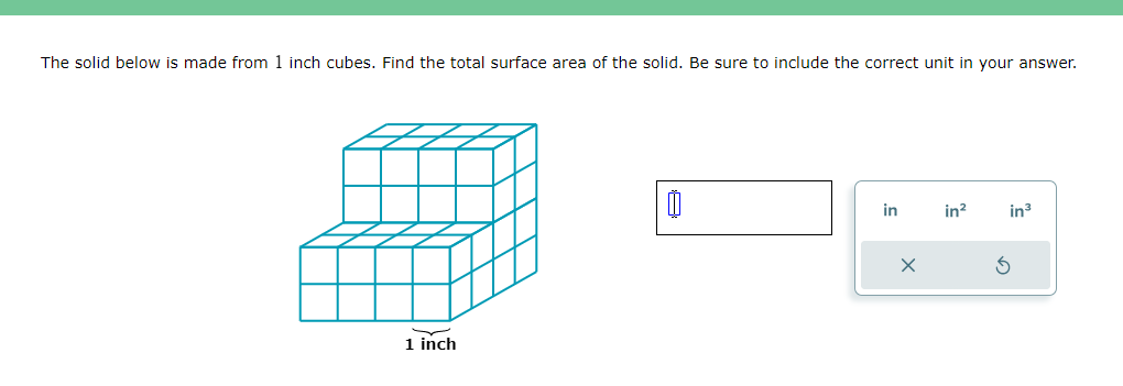 Solved The solid below is made from 1 inch cubes. Find the | Chegg.com