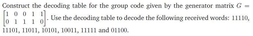 Solved Construct the decoding table for the group code given | Chegg.com