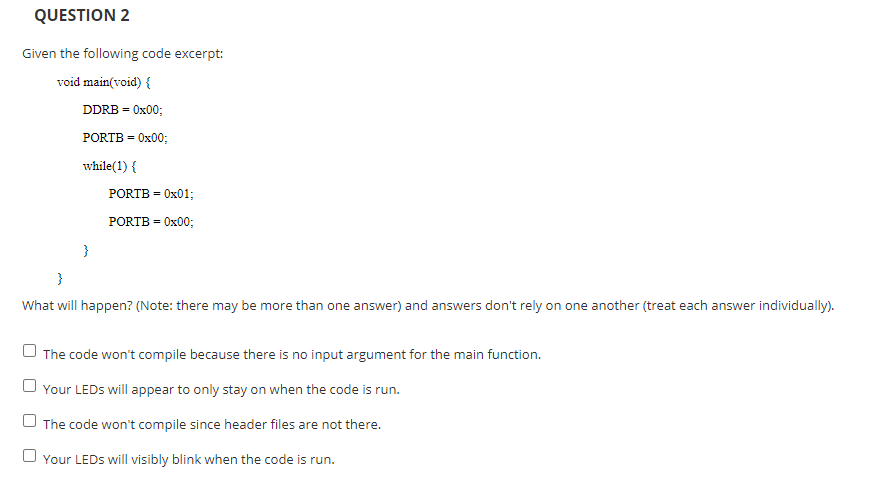 Solved QUESTION 2 Given the following code excerpt: void | Chegg.com