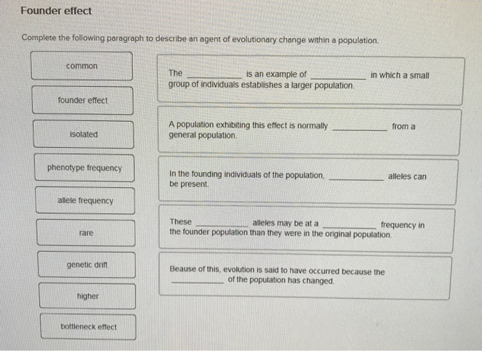 Solved Founder effect Complete the following paragraph to