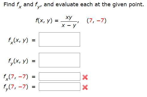 Solved Find fx and fy′ and evaluate each at the given point. | Chegg.com