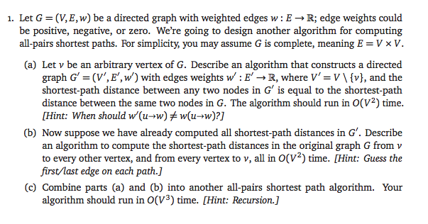 1. Let G = (V, E, w) be a directed graph with | Chegg.com