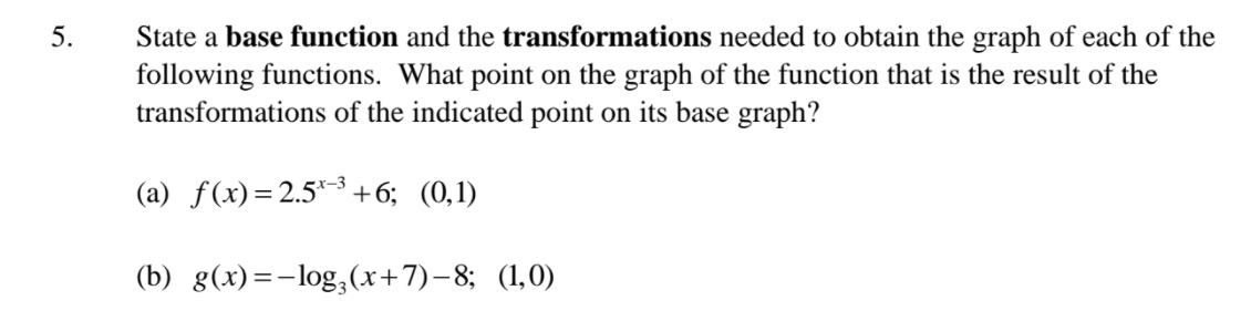 Solved 5. State a base function and the transformations | Chegg.com