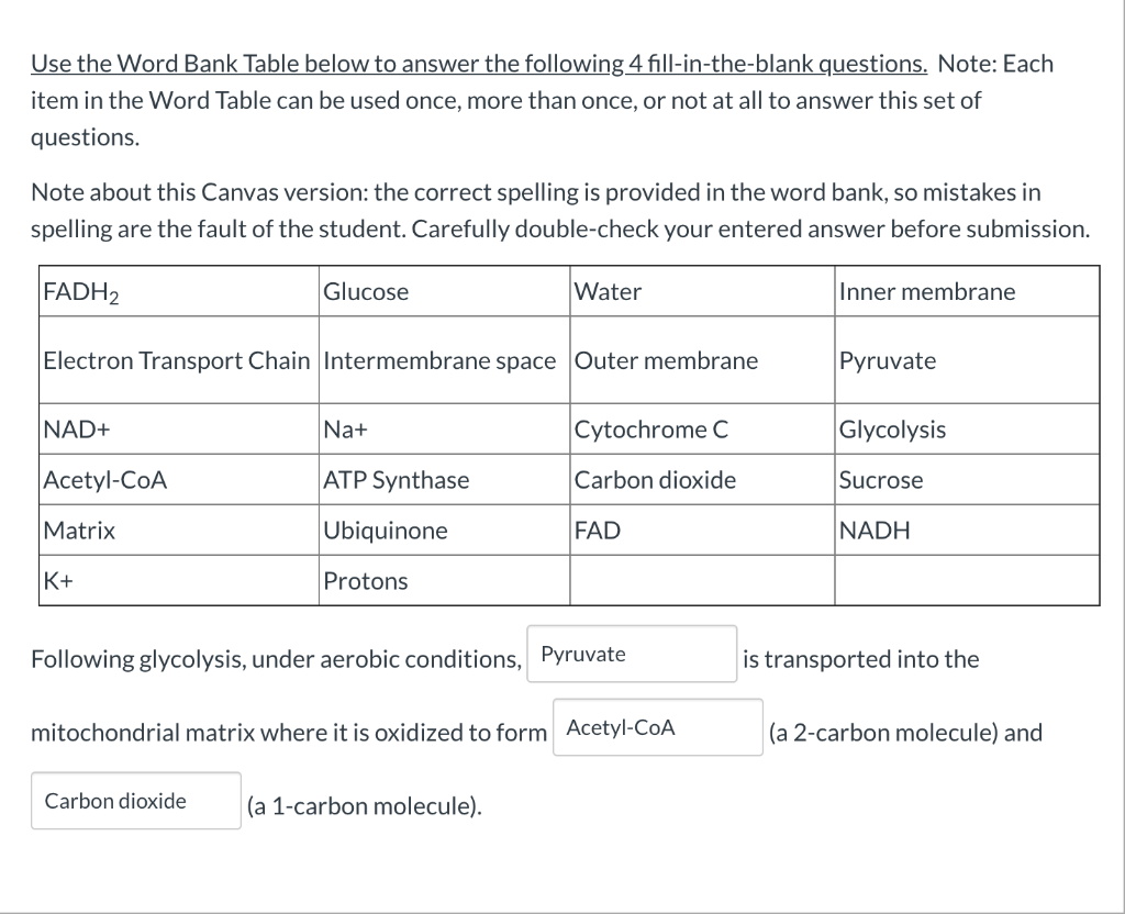 Solved Use the Word Bank Table below to answer the following