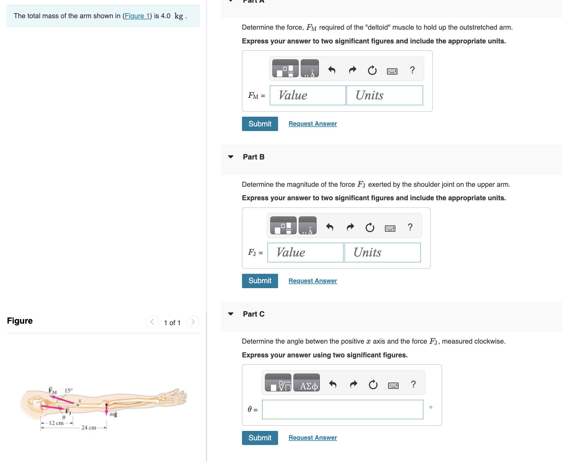 Solved The Total Mass Of The Arm Shown In Is Kg Det