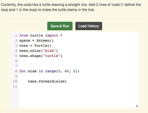 Solved Currently, the code has a turtle drawing a straight | Chegg.com