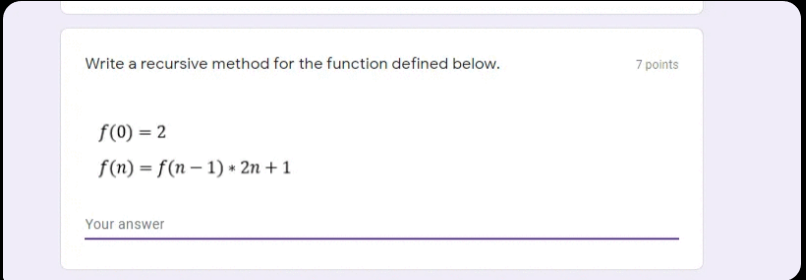 Solved Write a recursive method for the function defined | Chegg.com