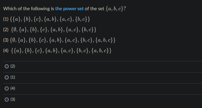 power set of a b c