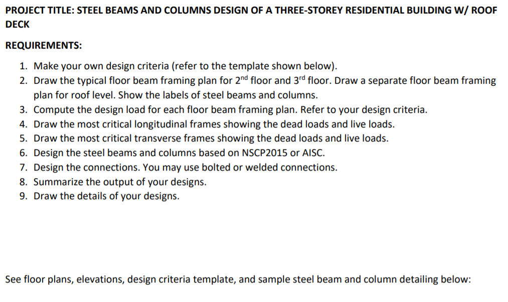 Solved PROJECT TITLE: STEEL BEAMS AND COLUMNS DESIGN OF A | Chegg.com