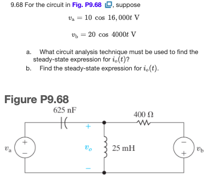 Solved 9.68 For the circuit in Fig. P9.68 . suppose V = 10 | Chegg.com