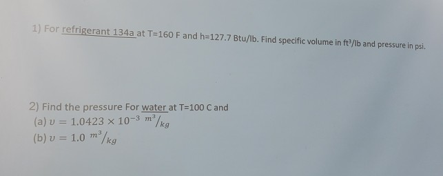 Solved 1 For Refrigerant 134a At T 160 F And H 127 7 Btu Chegg Com