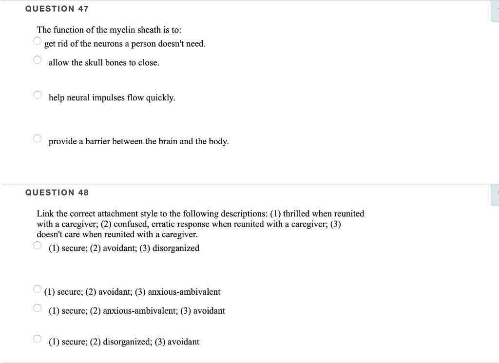 Solved QUESTION 47 The function of the myelin sheath is to: | Chegg.com