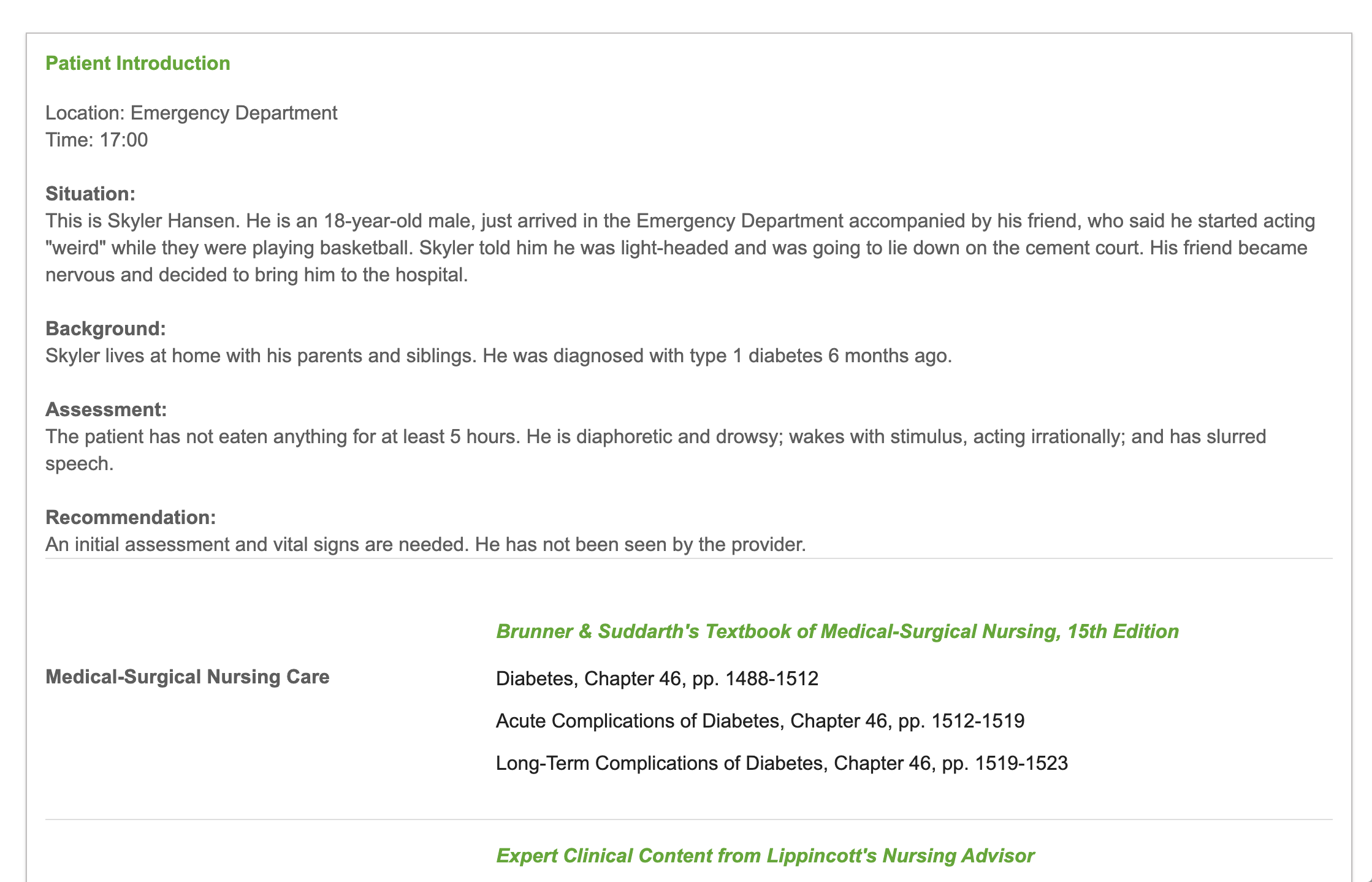 Solved Patient IntroductionLocation: Emergency | Chegg.com