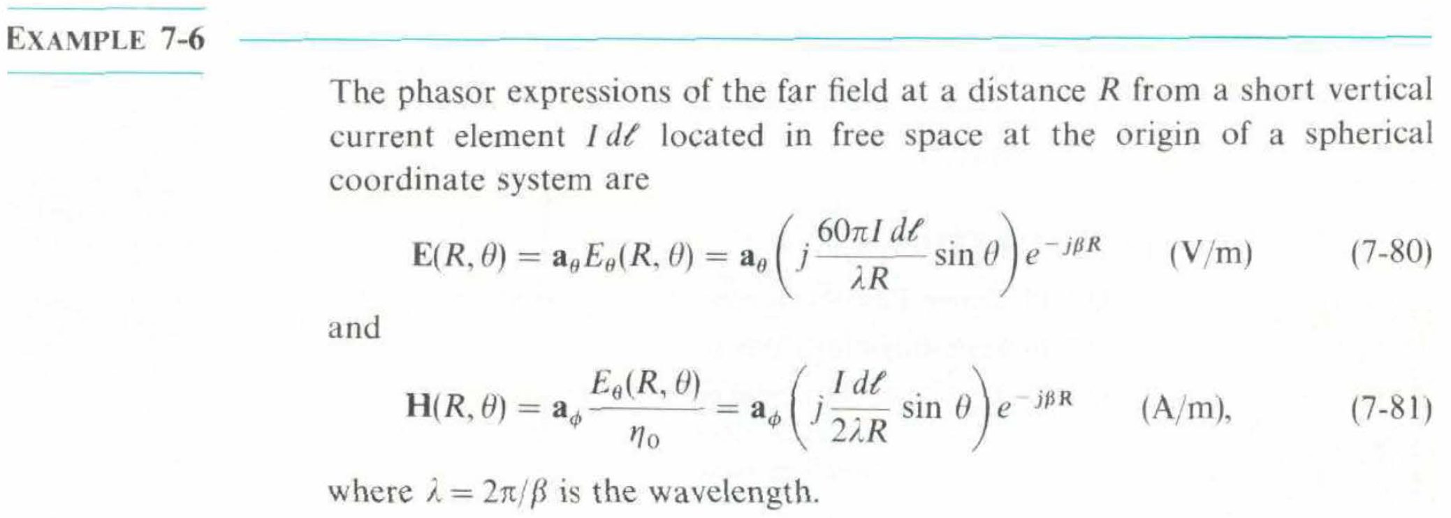 Solved EXAMPLE 7-6 The phasor expressions of the far field | Chegg.com