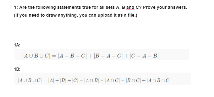 Solved 1: Are The Following Statements True For All Sets A, | Chegg.com