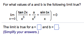 Solved For what values of a and b is the following limit | Chegg.com