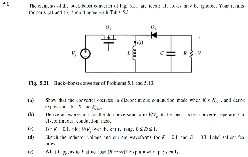 Solved 5.1 The elements of the buck-boost converter of Fig. | Chegg.com