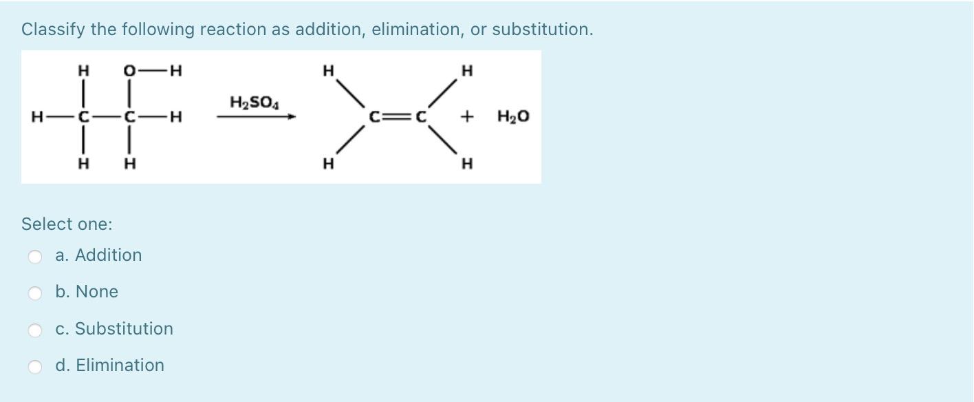 Solved Classify the following reaction as addition, | Chegg.com