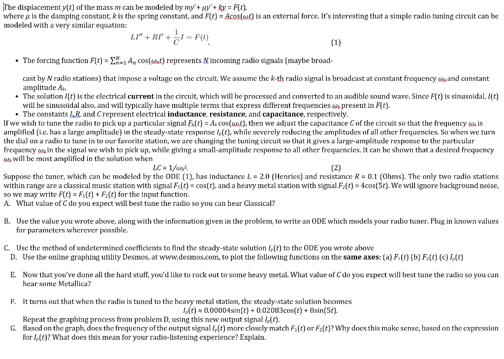 The Displacement Y T Of The Mass M Can Be Modeled Chegg Com