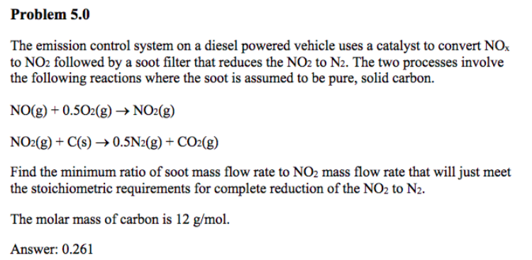 Problem 5.0 The emission control system on a diesel | Chegg.com