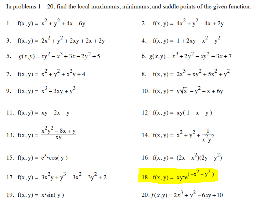 Solved In Problems 1 Find The Local Maximums Chegg Com