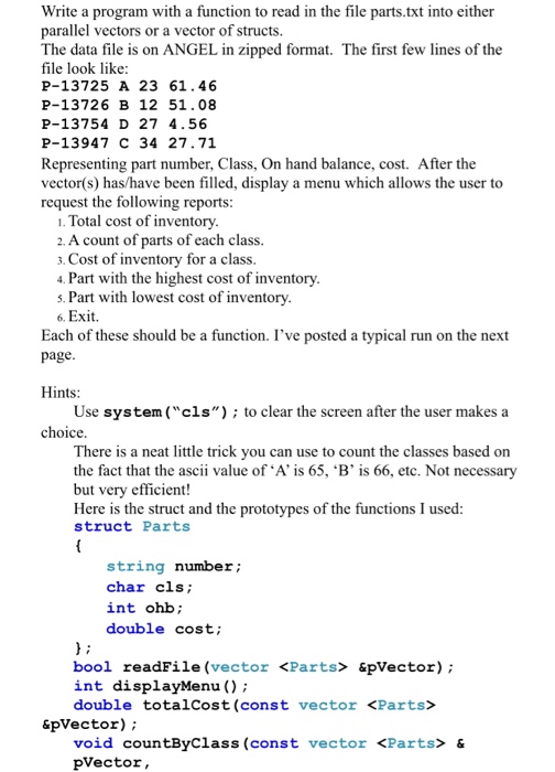 Solved Write a program with a function to read in the file | Chegg.com