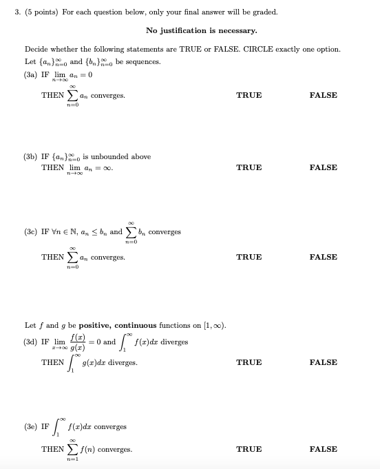 Solved 3. (5 points) For each question below, only your | Chegg.com