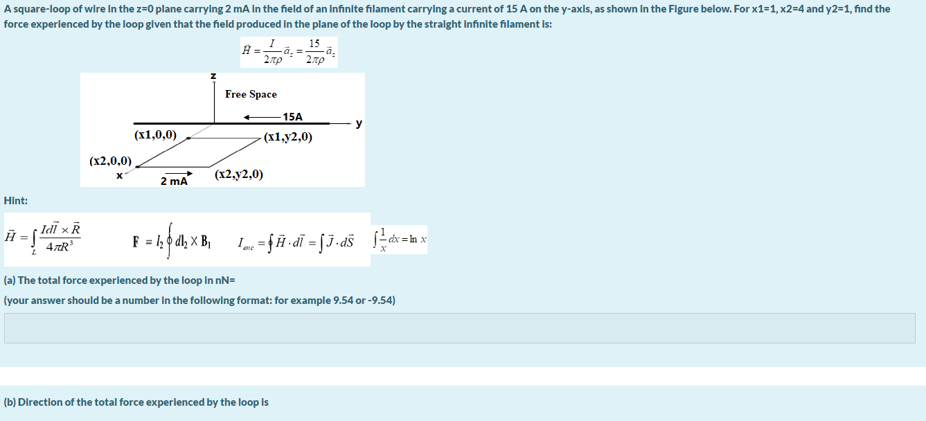 Solved A square-loop of wire in the z=0 plane carrying 2 mA | Chegg.com