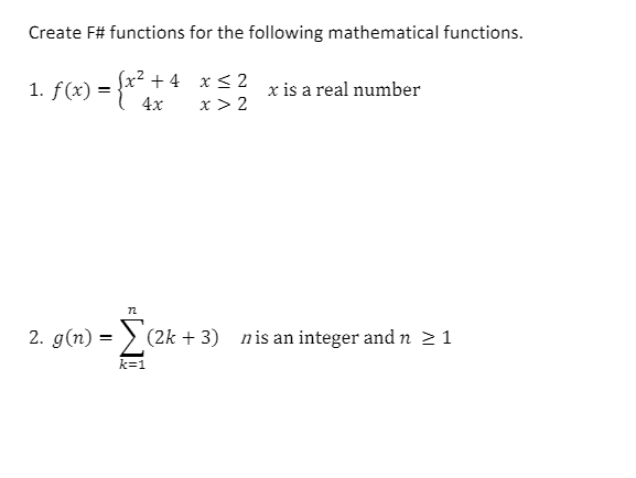 Solved Create F# functions for the following mathematical | Chegg.com