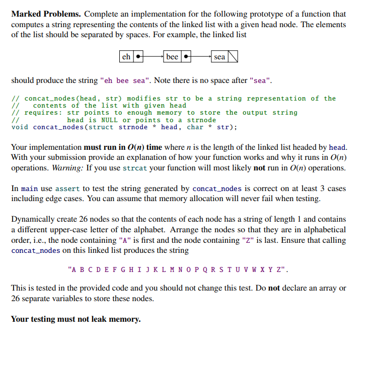 Solved Marked Problems. Complete an implementation for the | Chegg.com