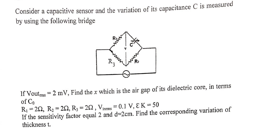 Solved Consider a capacitive sensor and the variation of its | Chegg.com